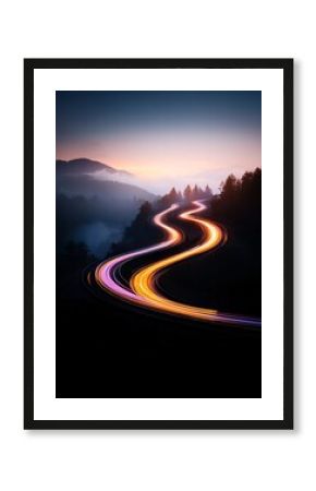 Winding Mountain Road Light Trails at Night