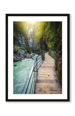 Wooden footbridge in the narrow Aare gorge, Meiringen, Switzerland
