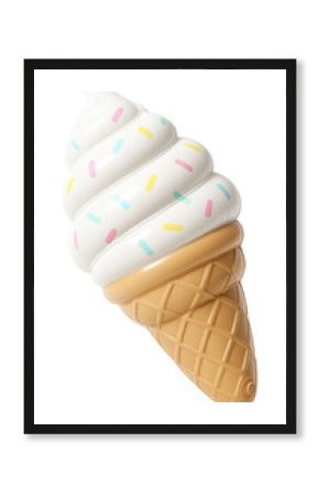 Inflatable ice cream cone pool float with sprinkles on transparent background.