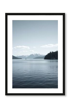 black and white Queen Charlotte Strait blue sky view from Malcolm island