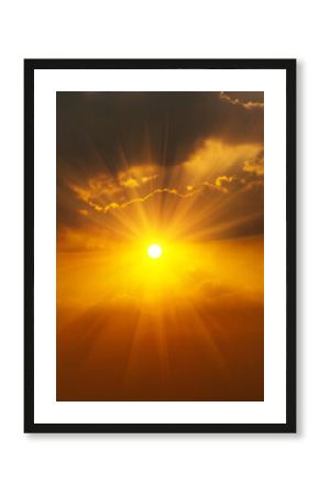 Vertical Horizon Golden sky sunrise dramatic beautiful landscape view. Dawn sky gold dusk time cloudscape with sunlight. Vertical Dramatic sunset golden red sky scenic landscape sunrise dawn heaven