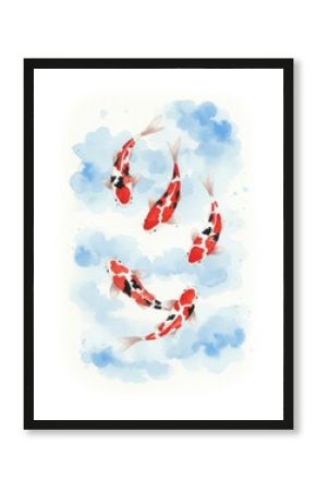 Serene Koi Dance - Five vibrant Koi fish gracefully swim in a calm pond, symbolizing harmony, balance, prosperity, good fortune, and longevity