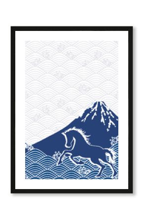 午　年賀状　富士山　背景