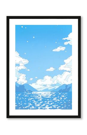 フラット海と空と雲の風景イラスト01