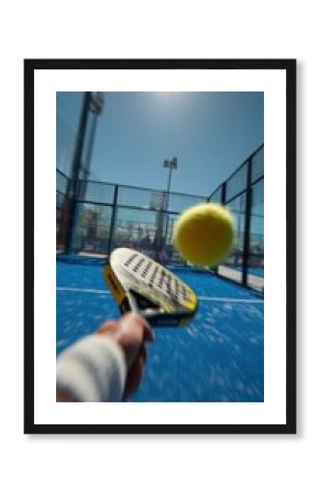 Engaging shot from a players point of view during a fastpaced padel baseline rally highlighting the strategic gameplay and quick reflexes required. The image captures the actionpacked