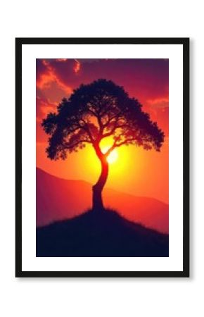 Serene Sunrise Silhouette Tree Reaching for Light, Symbolizing Spiritual Growth and Hope