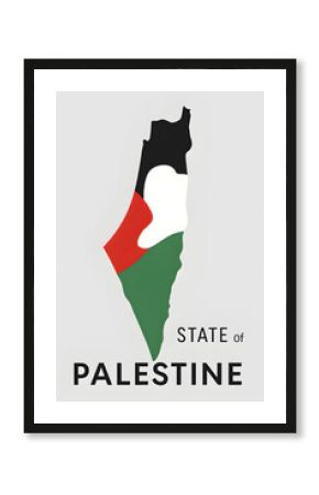 Minimalistic vector illustration of the State of Palestine map in Palestinian flag colors on a light grey background.