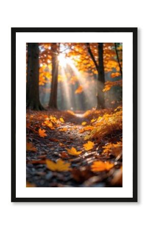 Warm Sunlit Woodland Path Surrounded by Vibrant Autumn Foliage