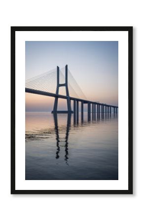 Vasco da Gama bridge over tagus river in Lisbon, Portugal, before sunrise