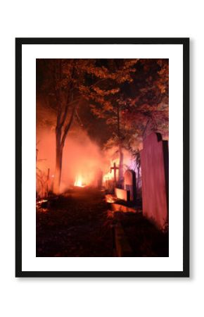 spooky halloween night in graveyard