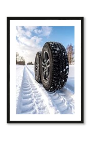 Winter tires on snowy road