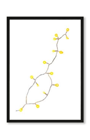 A section of string lights, with small, yellow bulbs