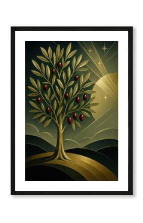 Elegant olive tree under stars.
