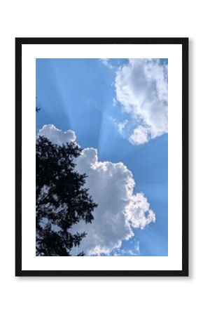Sunny sky and clouds with sun rays