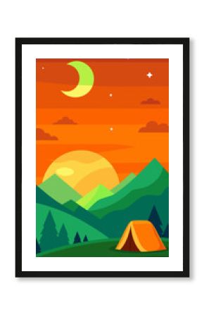 Illustration of a camping scene with tent and nature