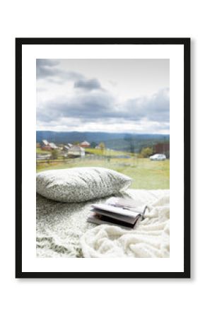 cozy bedroom detail and Christmas lights