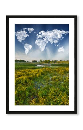 World Map Clouds Over Morning Meadow