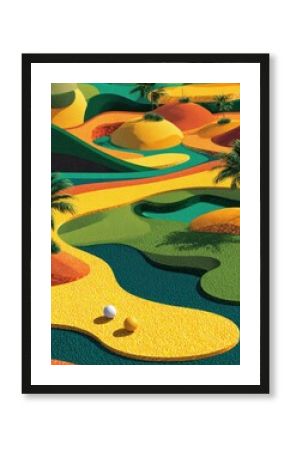 Mini Golf Illustration. Abstract design of colorful golf track with yellow, green and orange balls