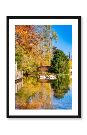 Boats on lake in Maksimir park in autumn ih Zagreb, capital of Croatia