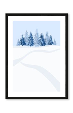 Winter landscape background with fir trees and snow in mountain. Christmas vacations in a snowy landscape.