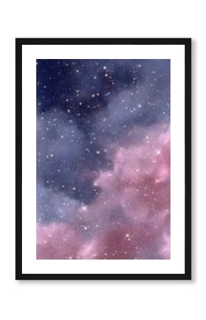 glittering stars in the night sky, surrounded by pink clouds