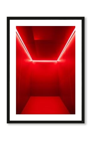 Abstract room with red walls and ceiling. minimalist photography