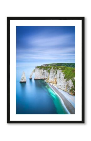 Etretat Aval cliff and rocks landmark and ocean . Normandy, France.