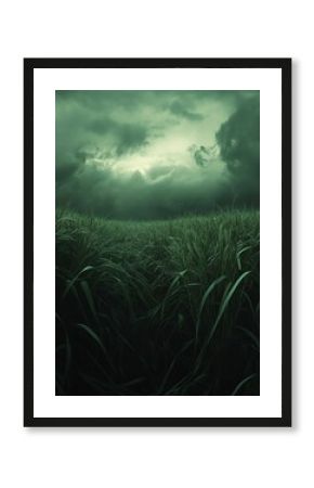 Green Field of Grass Under Dramatic Sky Before Approaching Storm