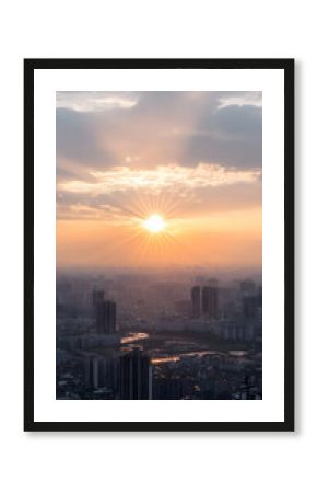 Orange and Yellow Sunset Over City Skyline