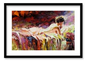 The naked girl laying on a bed