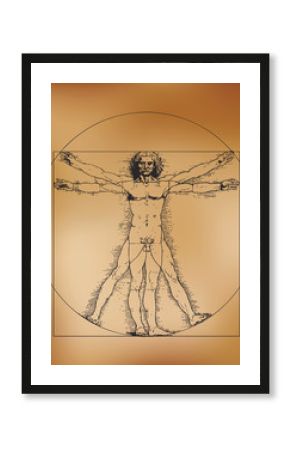 Vitruvian man with crosshatching and sepia tones