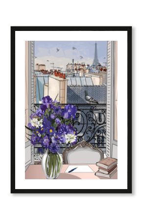 open window on the roofs of Paris