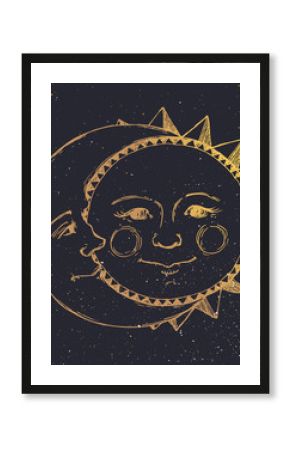 Hand drawn sun with moon