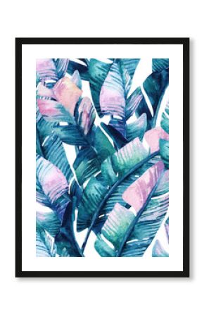 Watercolor banana leaf seamless pattern.