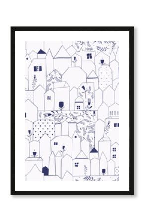 Seamless pattern. Figure cities in vintage style.