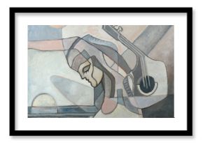 Malarstwo abstrakcyjne z kobietą i gitarą