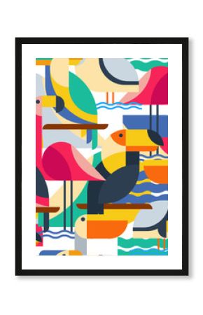 Seamless pattern with tropical birds.