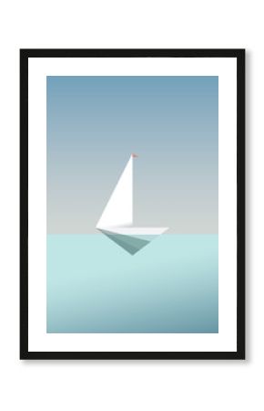 Yacht icon symbol in modern low poly style. Summer holiday or travel vacation background. Business metaphor for freedom and success.