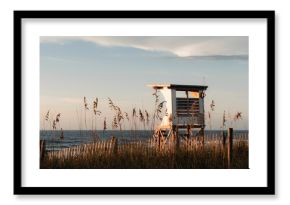 Lifeguard station near the Wrightsville Beach in North Carolina at sunset