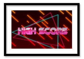 Image of high score text on triangles over lines against abstract background