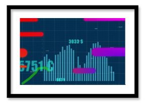 Image of abstract pattern over graph and increasing numbers with multiple currency symbols