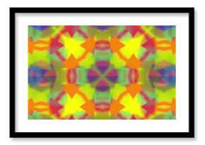 Image of kaleidoscopic colourful orange, yellow, green and purple shapes moving hypnotically in a se
