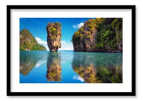 Beautiful nature of Thailand. James Bond island reflects in water near Phuket