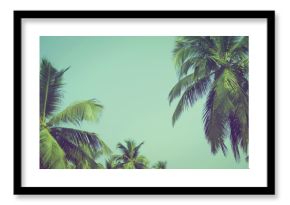Coconut palm trees at tropical beach vintage filter