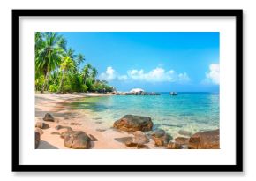 Beautiful tropical beach at exotic island with palm trees