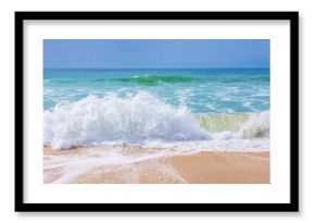 Atlantic ocean, front scenic view of waves on the beach, travel and summer panoramic background, web banner