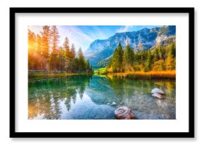 Fantastic autumn sunset of Hintersee lake