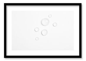 Water drops on white background, top view