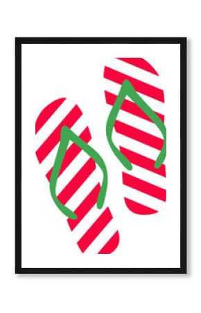 Two striped flip-flops are lying in top-down flat style with green straps, transparent background
