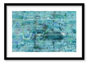 Presenting dark oval shell blending with clear financial charts on sand over fragments and stones